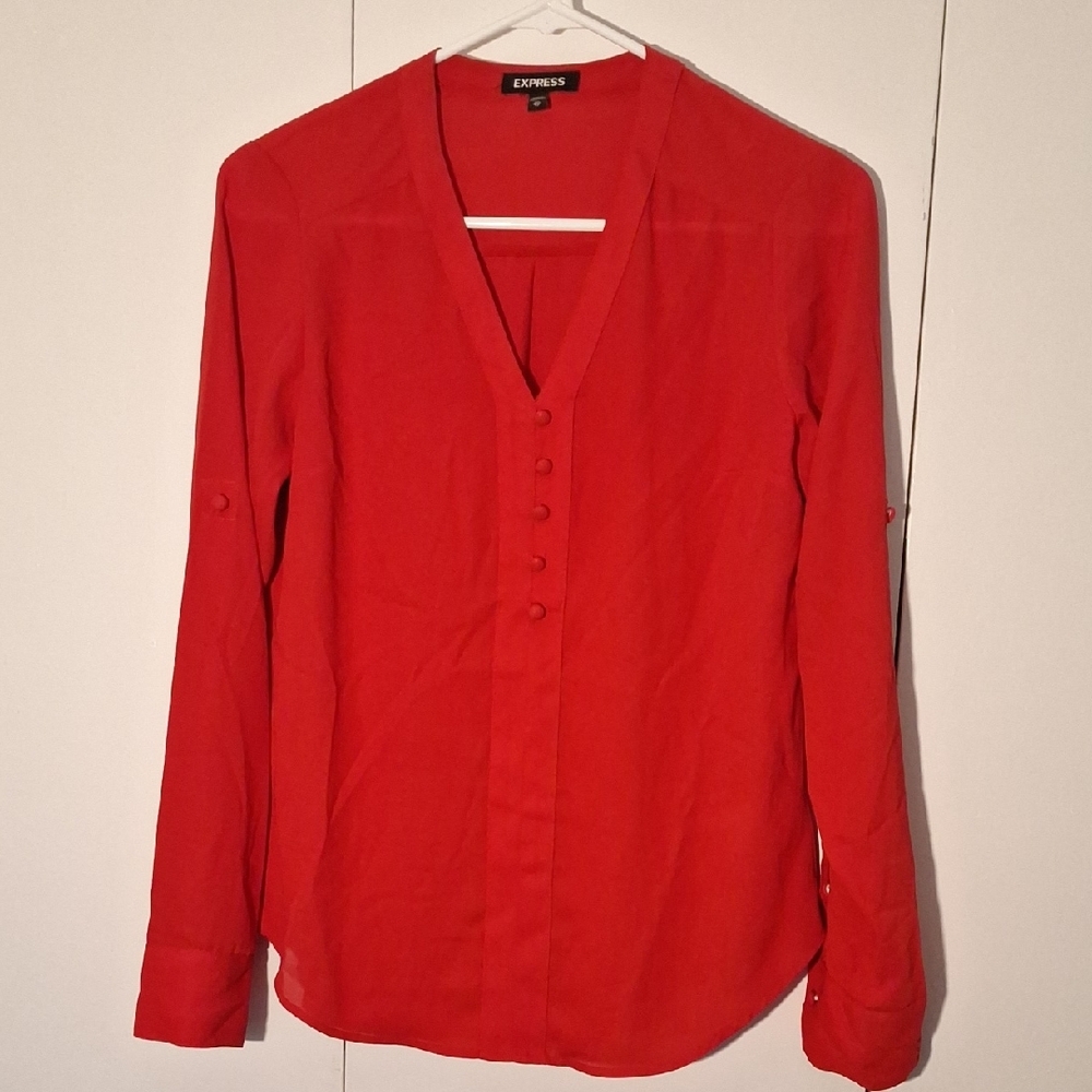 Express Red Long Sleeve Blouse